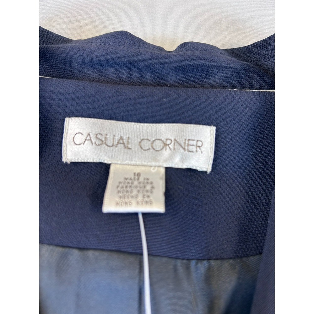Casual Corner Women Blazer Jacket Sz 10 Navy White Button Front Classic Preppy - Picture 5 of 11